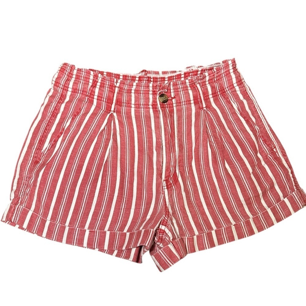 American Eagle Outfitters Red and White Striped High Waist Shorts